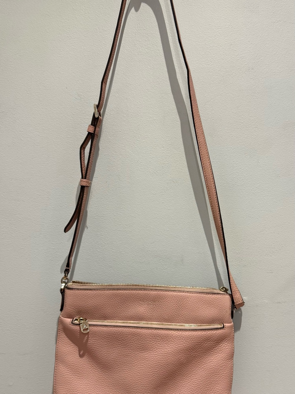 kate spade Blush Pink Leather Crossbody Bag with Front Zip Pocket